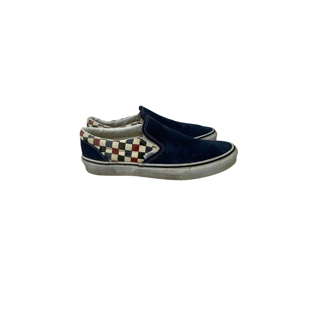 Vans Classic Slip On Navy Blue Suede Checkerboard Sneakers Mens 10 507452